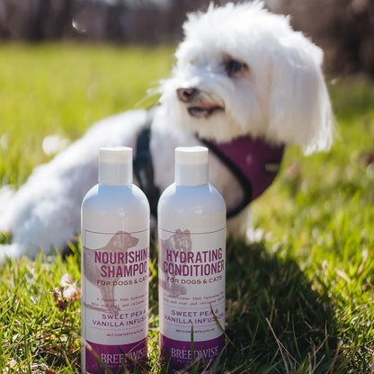 Dog & Cat Conditioner | Moisturizing Hypoallergenic Formula for Soft, Shiny Coat | Sweet Pea & Vanilla | 12oz Bottle - Made in USA - Breedwise