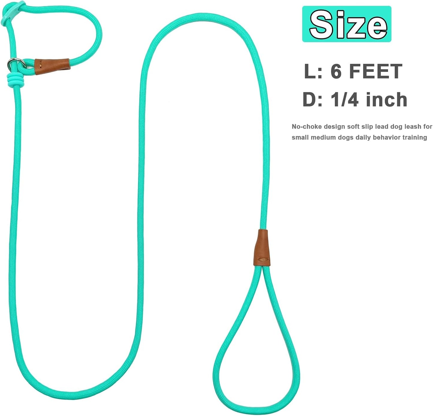 7ft Slip Lead Dog Leash + 6ft Small Slip Lead Dog Training Leash for Small Dogs, Black+Turquoise