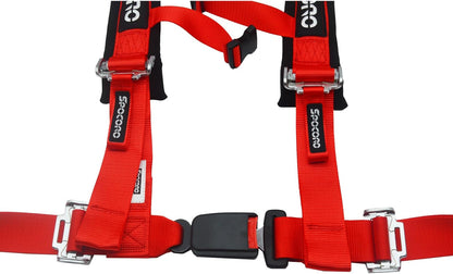 4 Point Racing Harness Buckle Release with Ultra Soft Heavy-Duty Shoulder Pads, 2" Nylon Webbing (2 Pack), Red