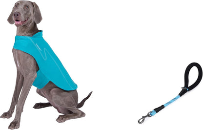 VIVAGLORY Dog Fleece Coat + Short Dog Leash, Easy to Take on and Off, Padded Neoprene & Heavy Duty