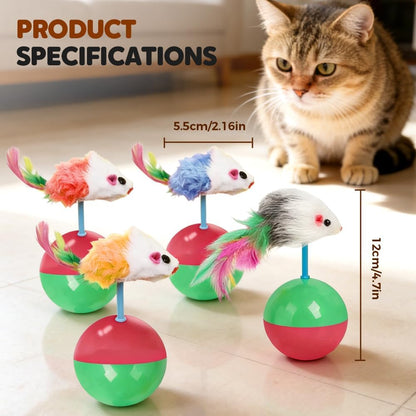 Interactive Mice Tumbler Cat Toy, 2026 New Automatic Wobbling & Rolling Interactive Toy for Indoor Cats Dog, Floppy Cat Toy Fun Play to Cure Boredom (Short Feathers-red)