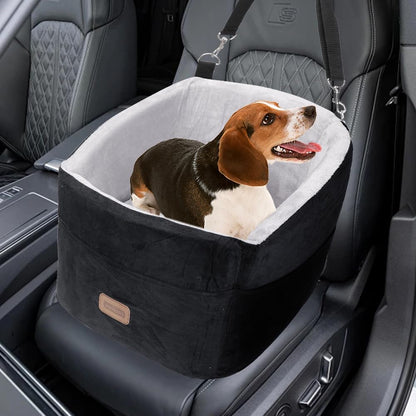 Nobleza Dog Car Seat, Warm Elavated Dog Booster Sofa Seat Non-Slip Travel Bed for Car Truck SUV with Adjustable Safety Buckle Storage Pockets, Washable Detachable Elevated for Small Medium Pet Outing