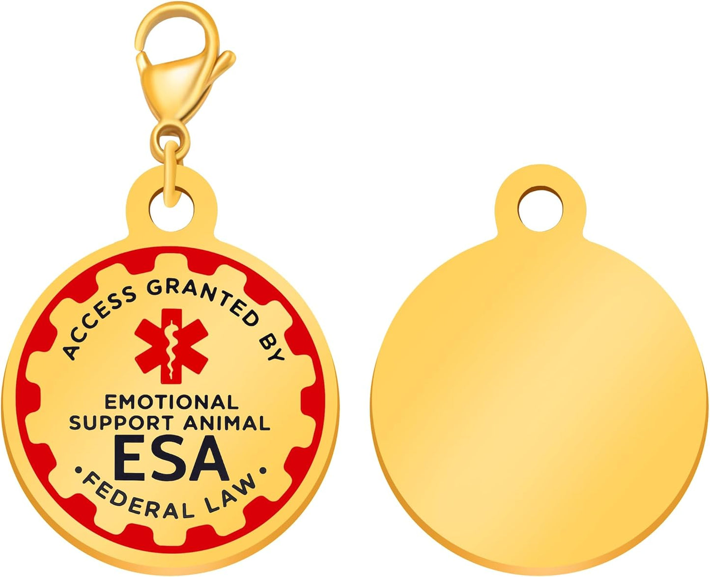 ESA Tag Gold - Protected by Law Emotional Support Pet ID Tag, Easily Attach to Collar, Harness and Service Vest, Lightweight Travel-Ready ESA Collar Tag YA6312-Gold