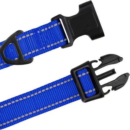 TagME Reflective Nylon Dog Collars, Adjustable Classic Pet Collar with Quick Release Buckle for Extra Small Dogs, Royal Blue, 5/8" Width