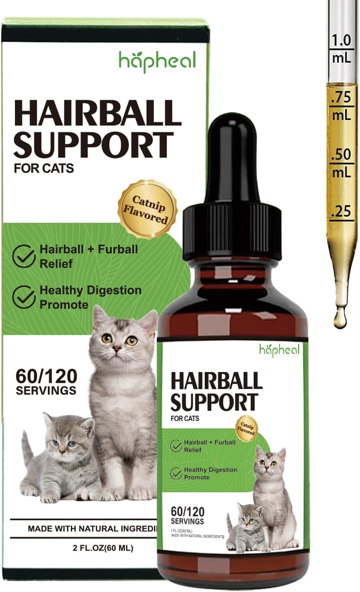 Cat Hairball Support Drops, Digestive Aid, Furball Treatment, Hairball Cat Treats for Skin & Coat, Digestion, Nutrient Absorption(1PACK)