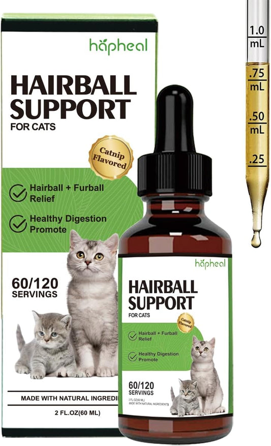Cat Hairball Support Drops, Digestive Aid, Furball Treatment, Hairball Cat Treats for Skin & Coat, Digestion, Nutrient Absorption(1PACK)