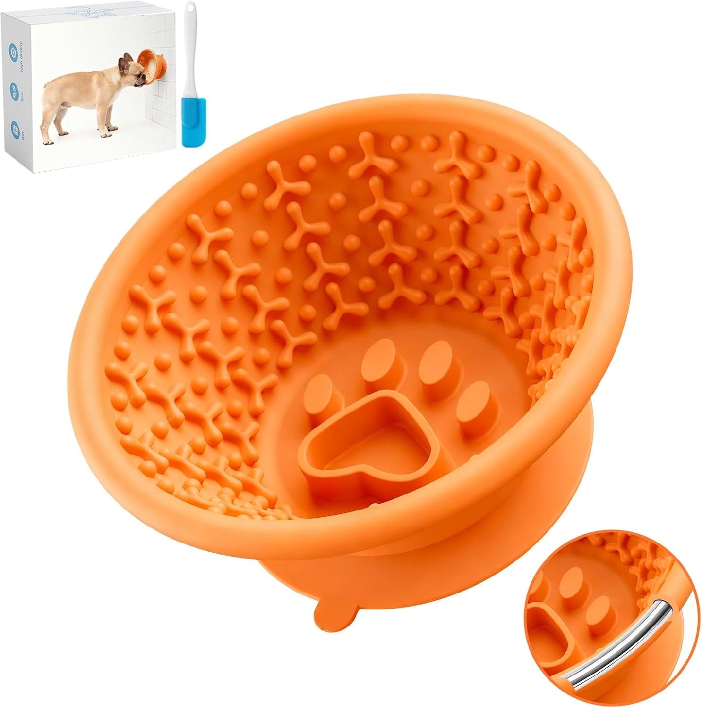 Dog Lick Bowl, Silicone Slow Feeder Dog Bowls with Non-Slip Suction Base and Steel-Reinforced Rim, Anxiety-Relief Feeding Solution for Medium & Large Breeds (Orange)