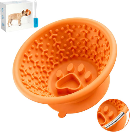 Dog Lick Bowl, Silicone Slow Feeder Dog Bowls with Non-Slip Suction Base and Steel-Reinforced Rim, Anxiety-Relief Feeding Solution for Medium & Large Breeds (Orange)
