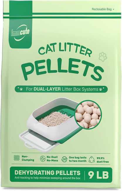 Cat Litter Pellets 9 lbs, Generic Litter Pellets Refills Exclusively for Dual-Layer Litter Box Systems, Dehydrating, Zeolite, Long-Lasting Odor Control Non-climping, Not Low-Tracking