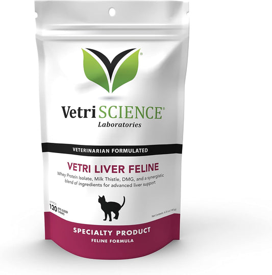 VetriScience Liver Health Chews, Vetri Liver Herbal Detox Supplement for Cats, Milk Thistle, Turmeric and Taurine Chicken, 120 Count