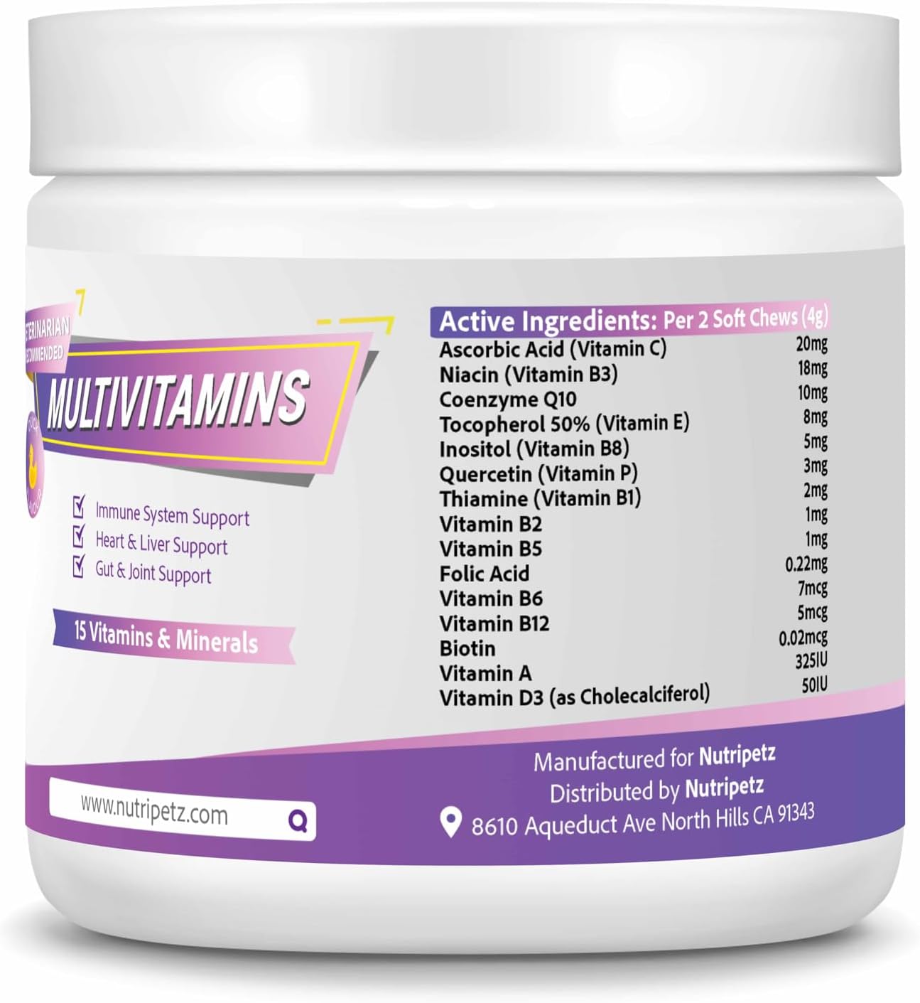 Dog Vitamins & Supplements – Dog Multivitamins Chewable – Supports Brain, Immune, Digestive Health & Skin Coat – Pet Vitamins and Supplements 120 Chews