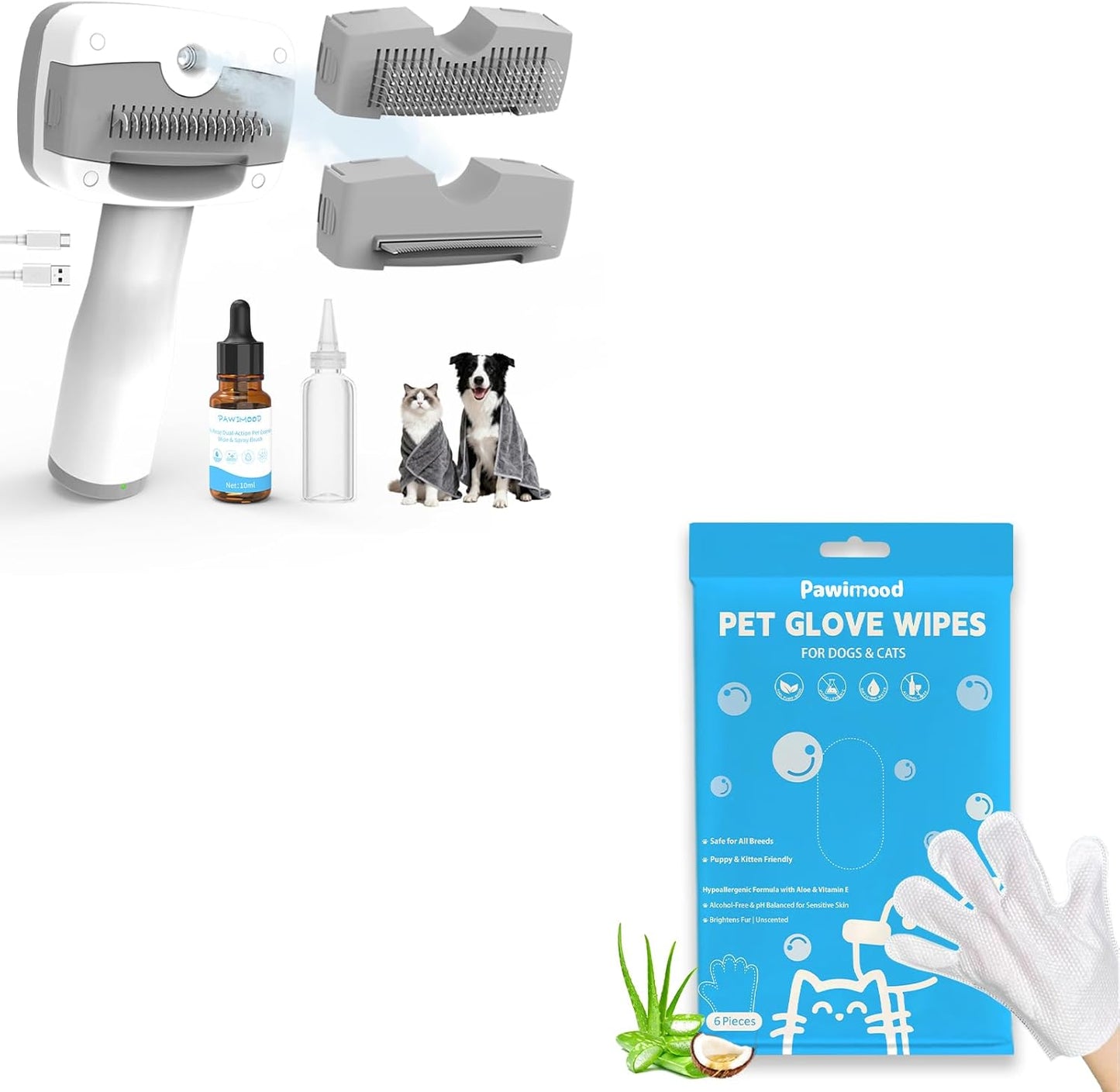 Pet Steam Brush for Dogs & Cats | Coconut Oil Grooming Wipes