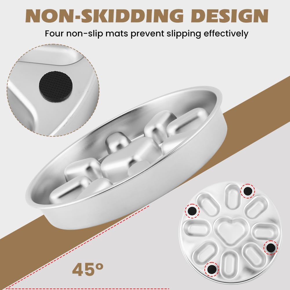 Slow Feeder Dog Bowls with Measuring Spoon, Stainless Steel Slow Feeder for Small & Medium Dogs, Non-Slip Silicone Base Pet Bowl for Fast Eaters, Anti-Gulping Dog Bowl(COLOR:silver)