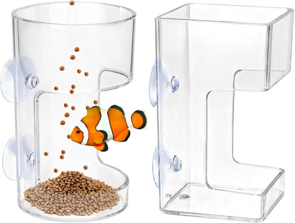 2pcs Fish Tank Feeding Tray with Suction Cup Acrylic Feeding Tube Fish Food Holder Automatic Fishing Feeder Aquarium Tank Divider Supplies Breeder Box for Aquarium (Color:Clear)