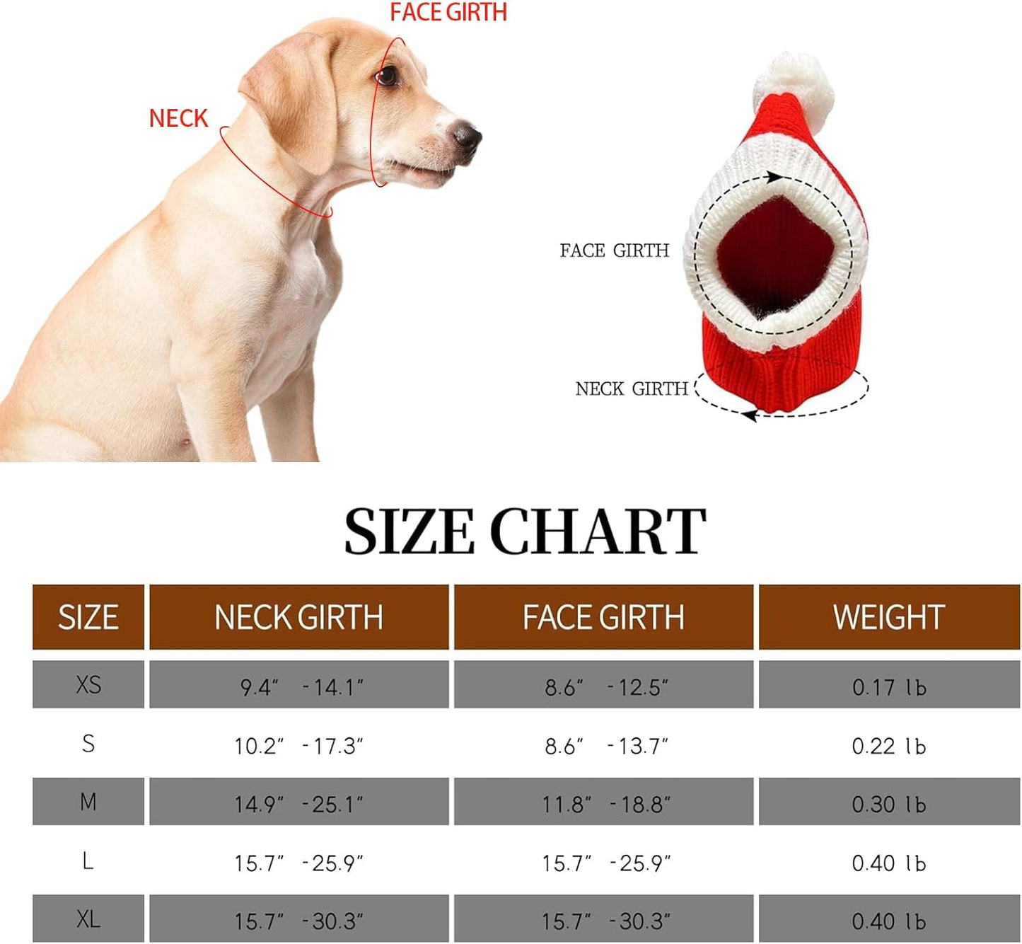 NACOCO Christmas Dog Hat Crocheted Snood Funny Pet Cap with Pompon Red Green Warm Winter Dog Hat Knit Snood Headwear for Pets & Women & Men (Red, S)