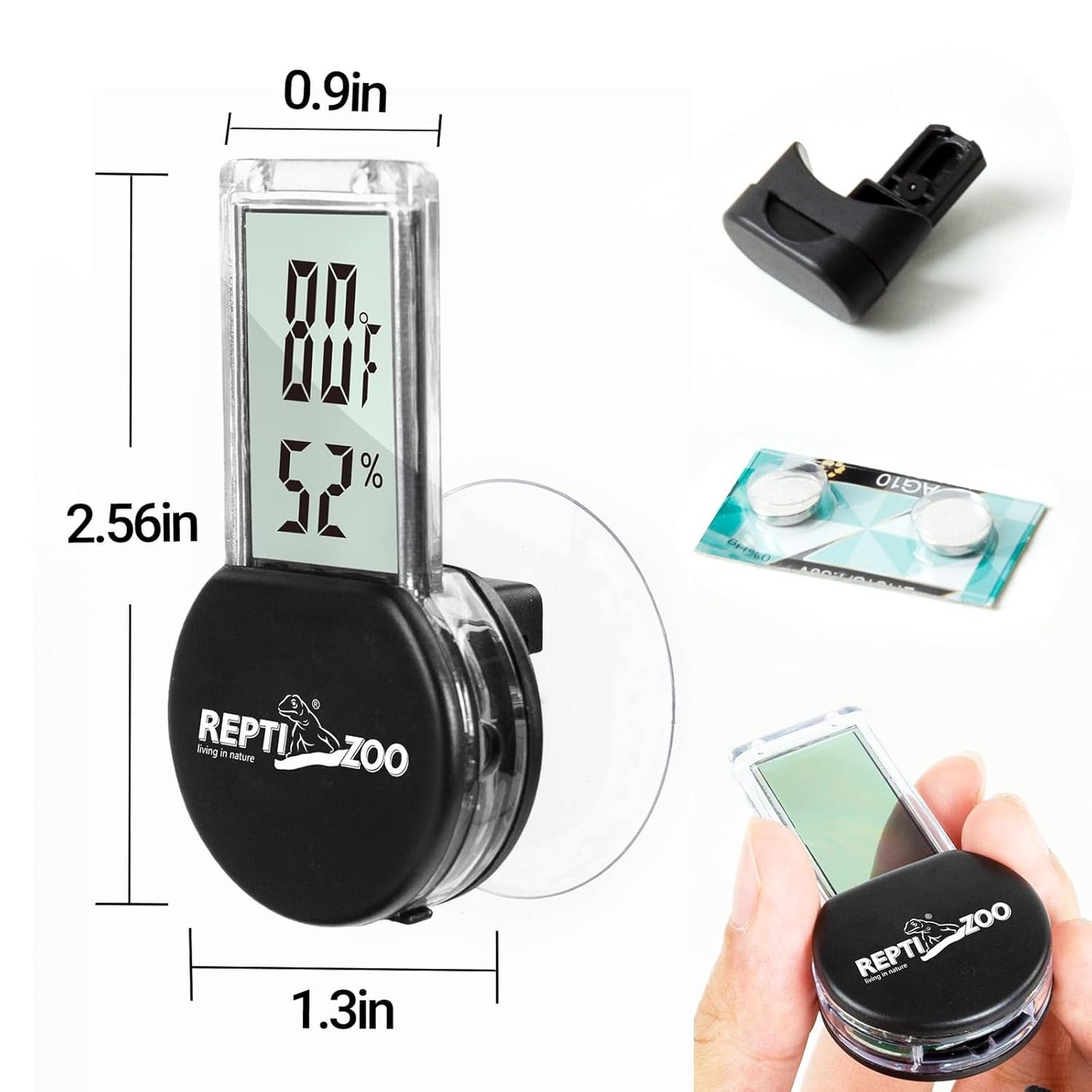 REPTI ZOO Magnetic Reptile Thermometer and Humidity Gauge, Digital LCD Temperature Humidity Monitor, Tank Terrarium Temp and Humidity Meter Accessories for Bearded Dragon, Snake, Hermit Crabs, Gecko
