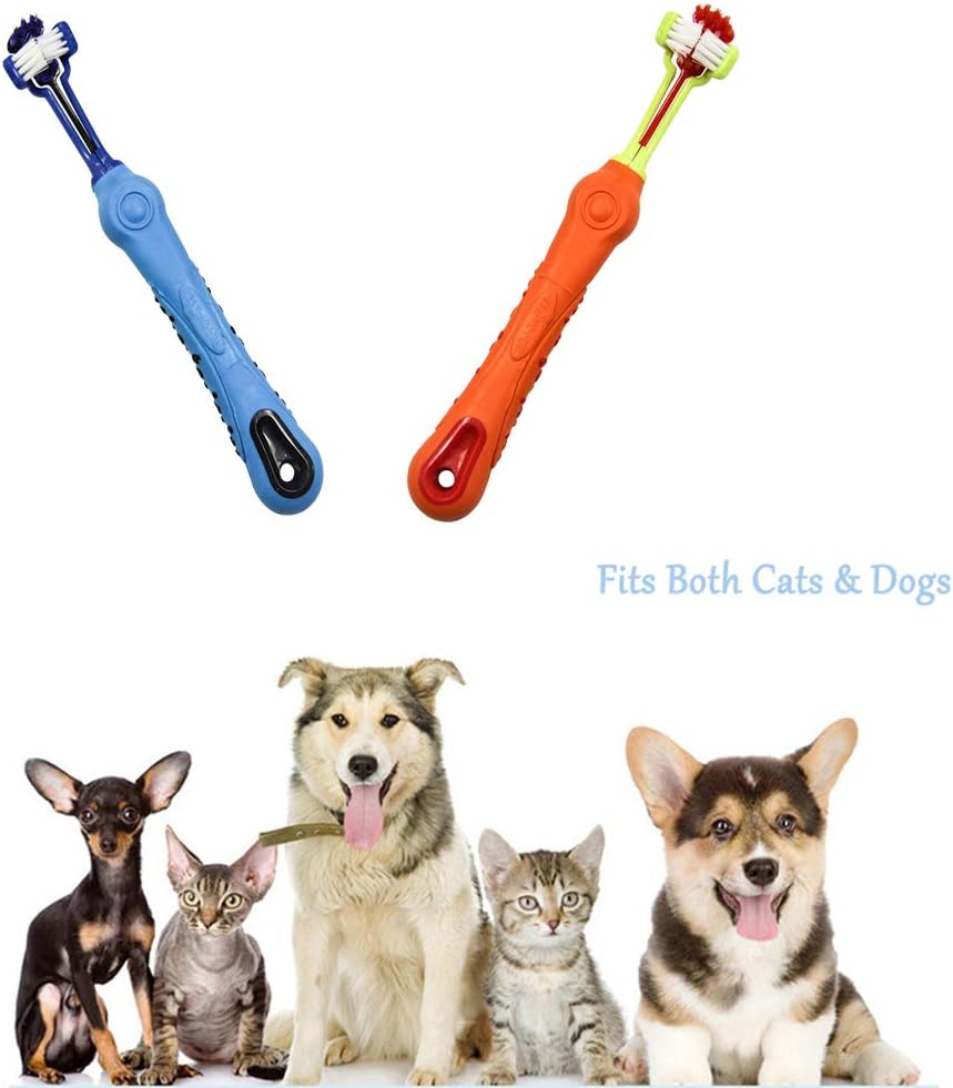 Orgrimmar 2 Pcs Three Sided Pet Toothbrush Dog Brush Addition Bad Breath Tartar Teeth Care Dog Cat Cleaning Mouth