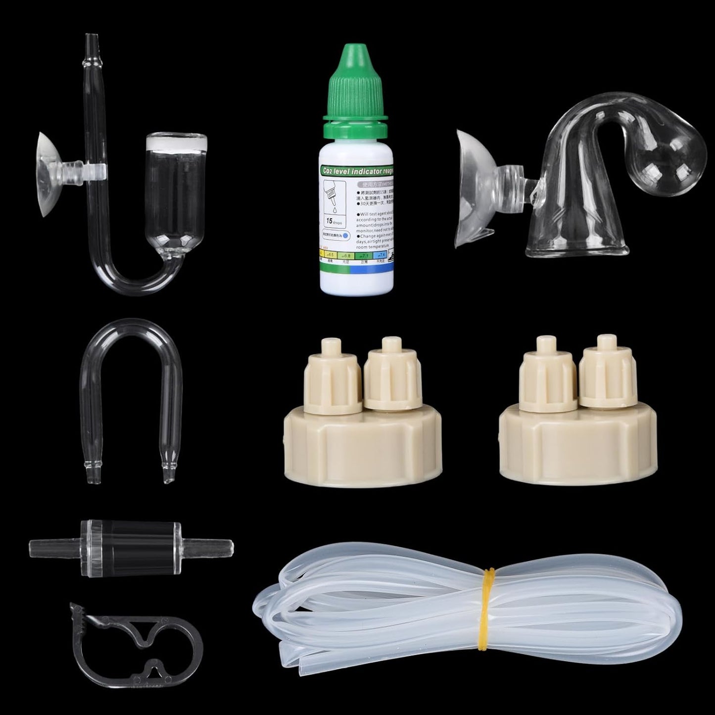 CO₂ Level Indicator Reagent for Aquarium Fish Tank Test Kits Glass Aquarium Water C02 Drop Checker Container DIY CO2 Reactor Bottle caps Kits and so on
