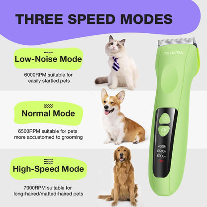 Professional Dog Clippers for Grooming, Low Noise Electric Quiet Dog Grooming Kit, Rechargeable Cordless Dog Shaver Clippers, with 9mm Blade for Dogs Cats Pets (Green)