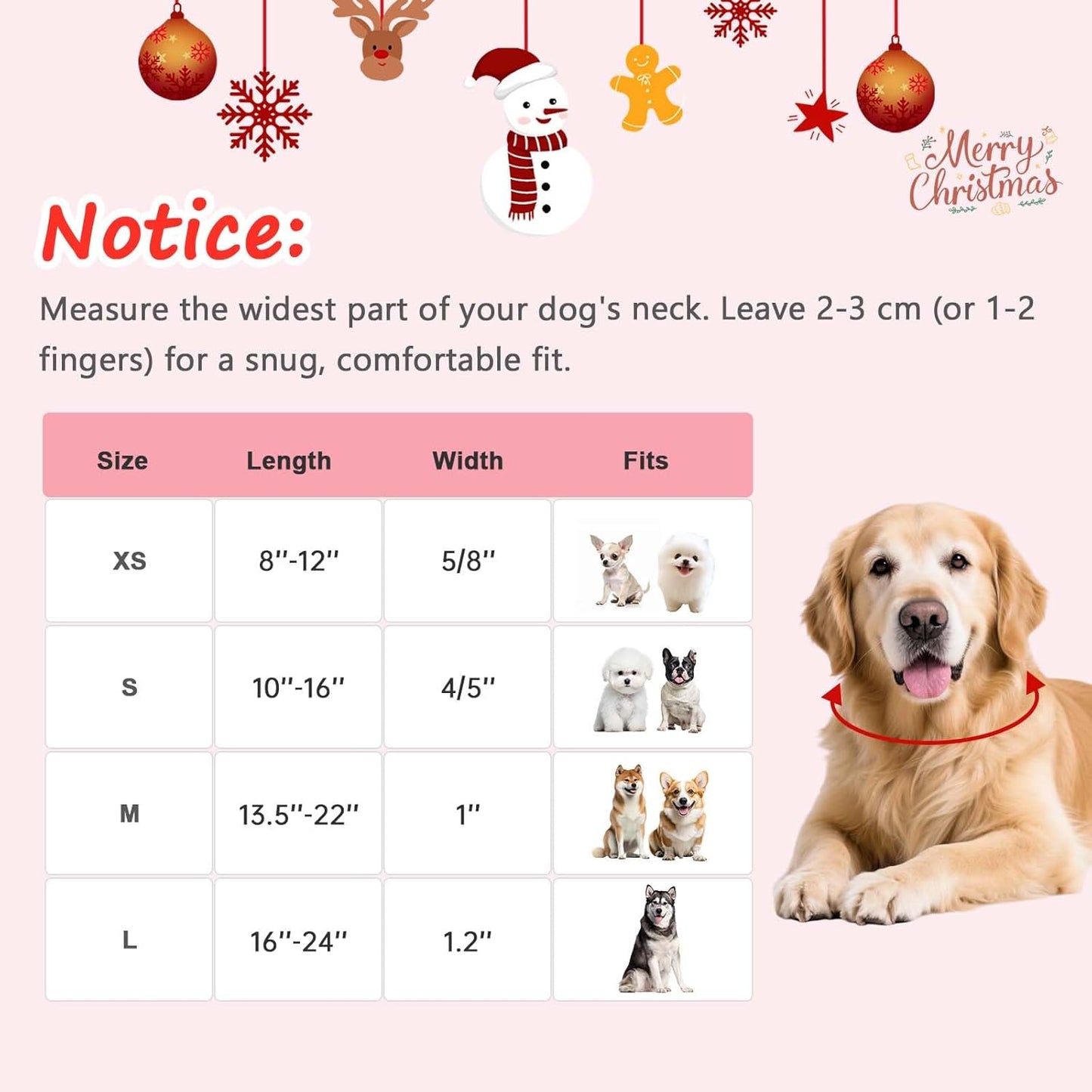 Medium Christmas Dog Collars, Adjustable Pink Dog Collars with Funny Snowman Pattern, Cute Dogs Christmas Collar Winter Puppy Holiday Collar for Girl Boy Dogs-M