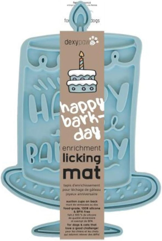 Enrichment Lick Mat: Seafoam Bark Day Bash - Grooved Silicone Dog Feeding Dish, Spread Food-Treats onto The Mat, Pet Soothing, Suction Back