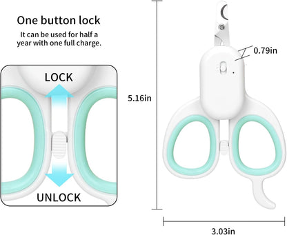 PAKEWAY Pet Nail Clipper with LED & -U-V Light, Cat Claw Trimmer with Ultra Bright LED Light for Nail Bloodline to Avoid Over Cutting, Sharp Angled Blade Grooming Tool for Dog Cat Rabbit Small Animals