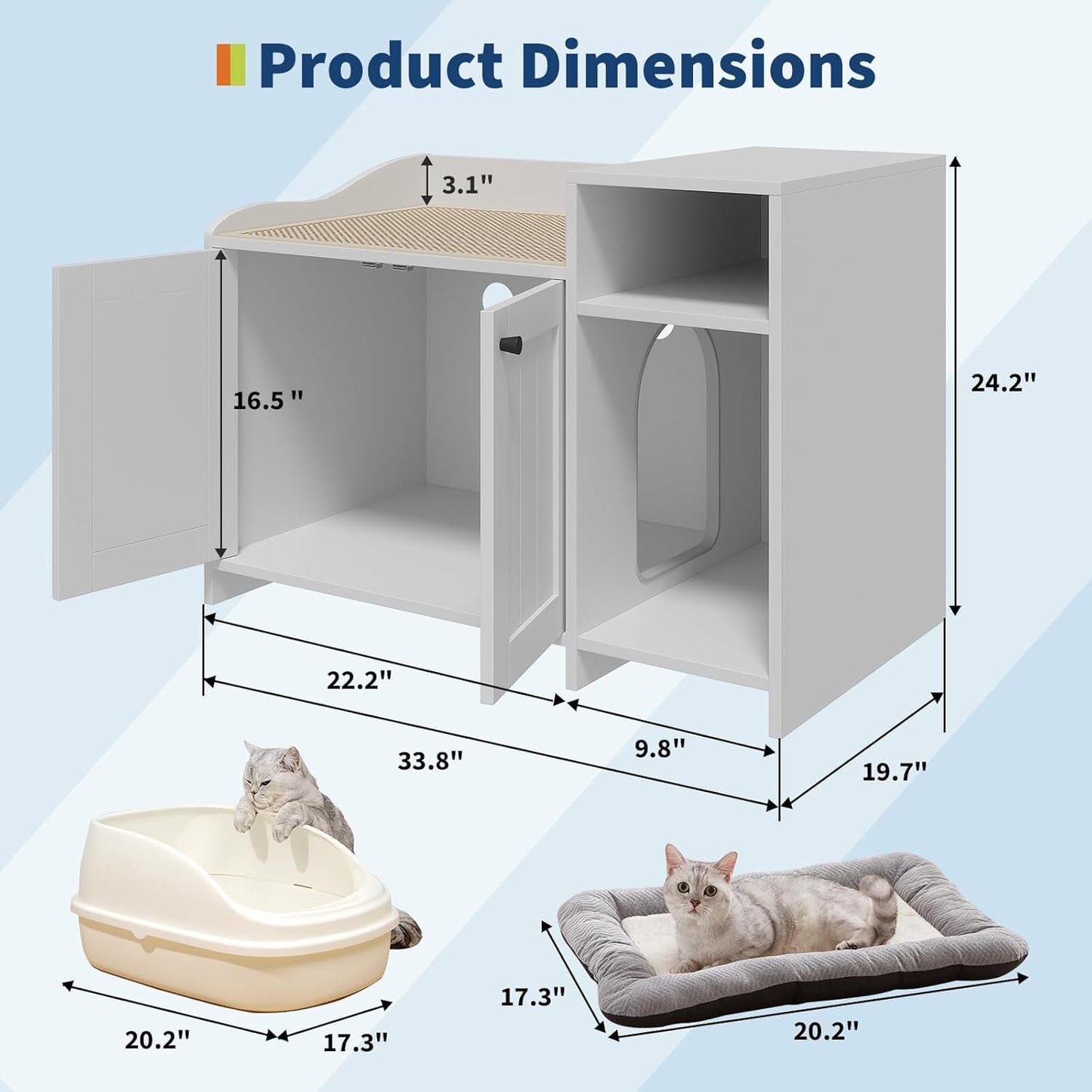 GAOMON Cat Litter Box Enclosure with Storage Shelf, Furniture-Style Hidden Litter Cabinet Dual-Door, Multi-Functional End Table for Home Use, Compatible with Most Standard Litter Boxes