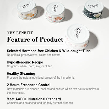 CHÉRIE Complete & Balanced Diet Series Wet Cat Food in Gravy Seafood Variety Pack, Tuna Entree with Natural Vegetables for Skin, Joint, Stomach, Urinary Tract Health, Grain-Free, 24 Pack, 2.8 oz. Can