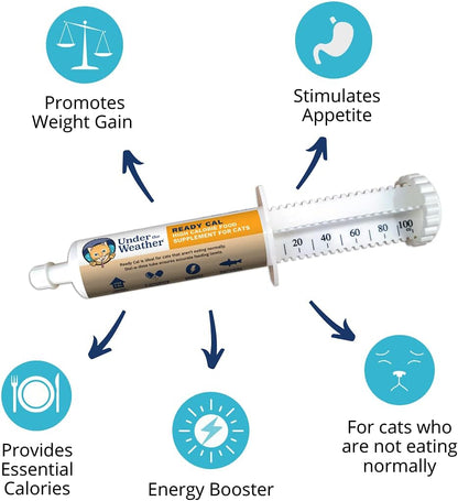 Under The Weather Pet | Ready Cal for Cats 100cc | High Calorie Supplement | Cat Weight Gainer and High Calorie Booster | 10 Vitamins, 7 Minerals & Omega Fatty Acids (for Cats 100cc)