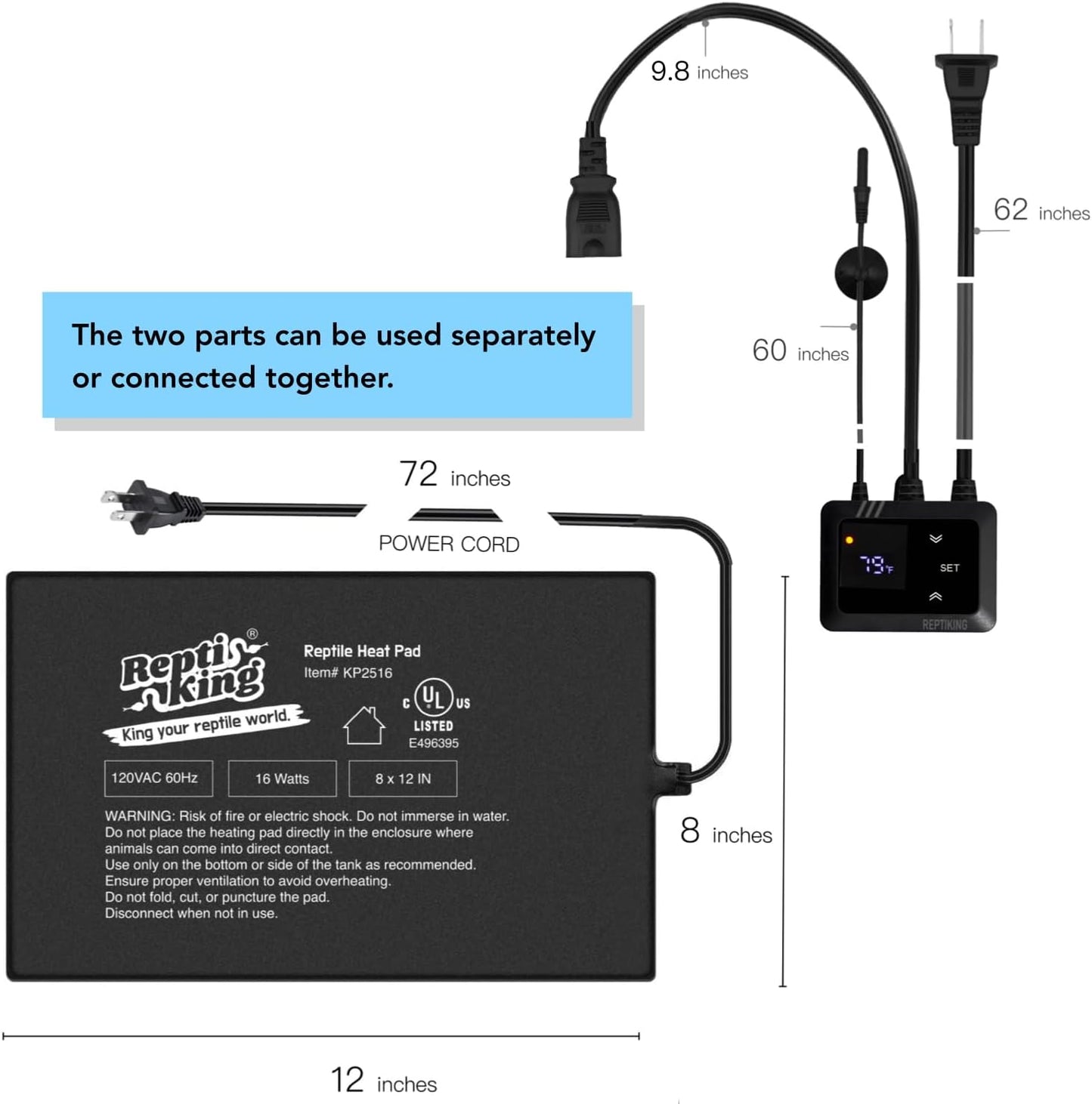 Reptile Heat Pad 16W with PID Dimming Thermostat, Adjustable Thermostat Heating Pad for Reptile Tank, Lizard, Snake, Bearded Dragon, Hermit Crab, Terrarium Heating Mat for Reptiles