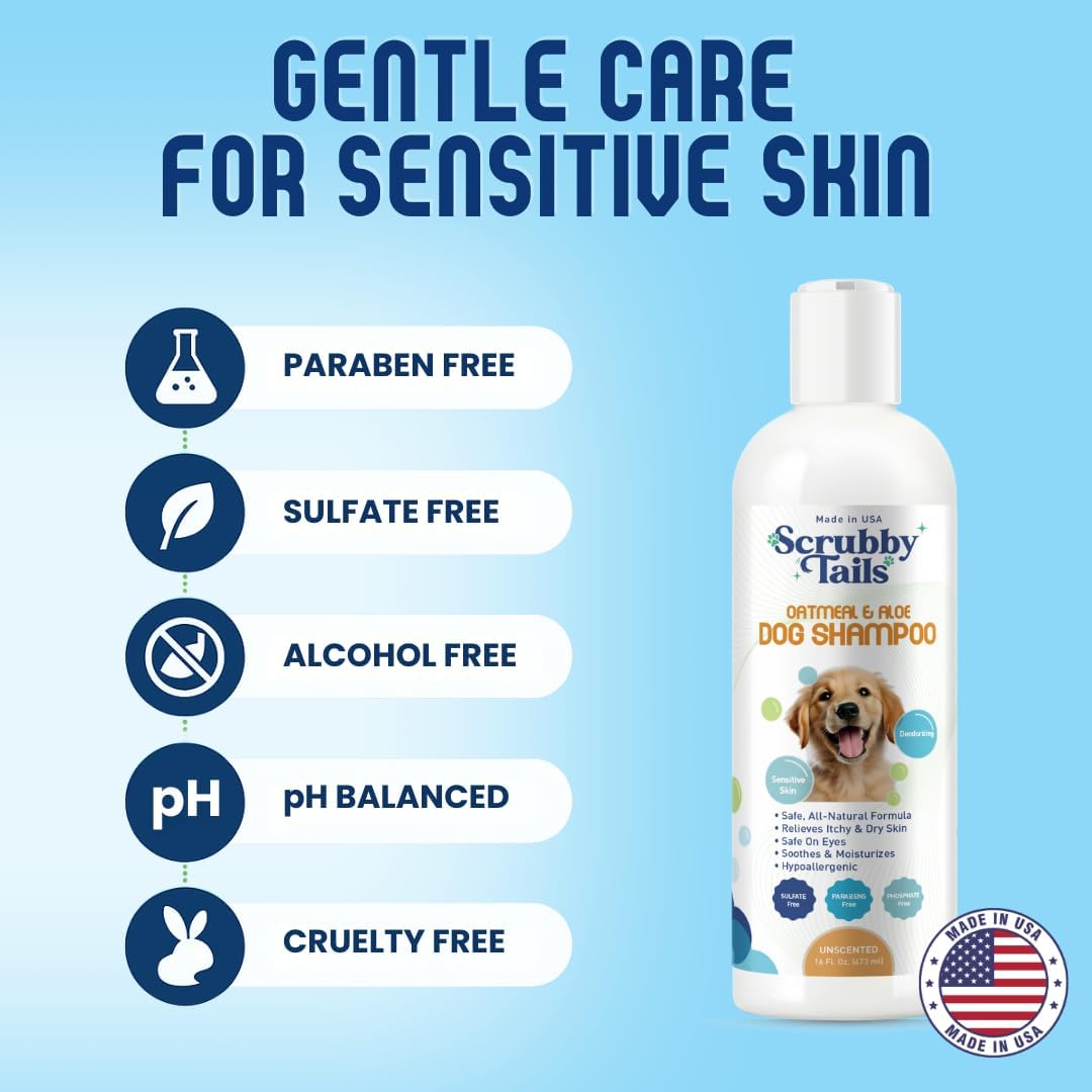 Organic Dog Shampoo - Puppy Oatmeal Shampoo for Itchy Skin Relief - Hypoallergenic for Sensitive Skin, for Dogs of All Ages, Deodorizes, Tearless, Made in USA, 16oz (Lavender)
