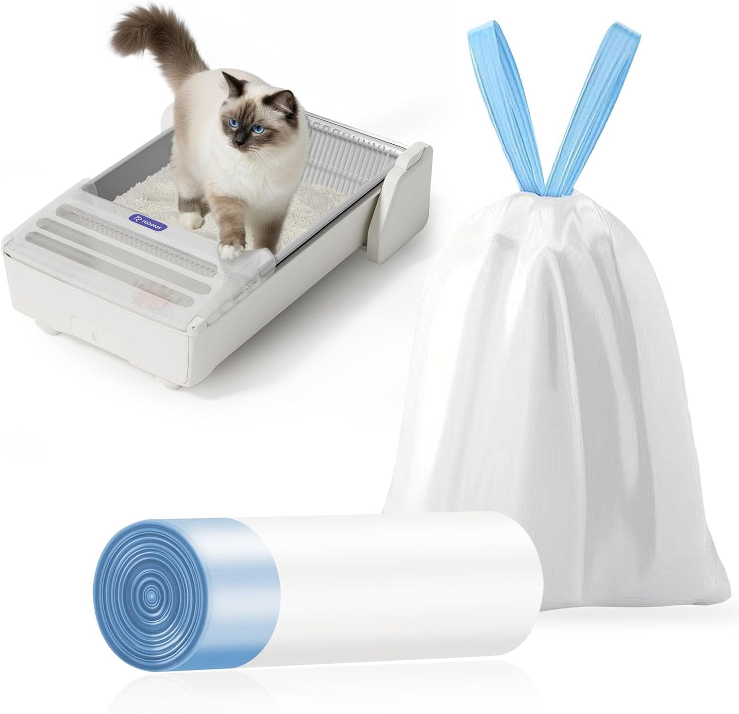 Cat Litter Bags, 20 Pack Durable Drawstring Litter Box Liners for Robotail Open-Top Self Cleaning Cat Litter Box, Replacement bags for Self-Cleaning Litter Boxes