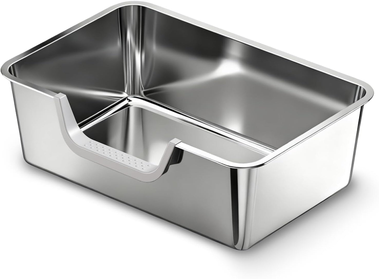 Stainless Steel Litter Box with High Sides,23.6" L X 15.7" W X 7.8" H,Extra Large Jumbo Cat Litter Box,XL Kitty Metal Liter Box for Indoor Big Cat,Non-Sticky,Anti-Leakage(Entry on Long Side)