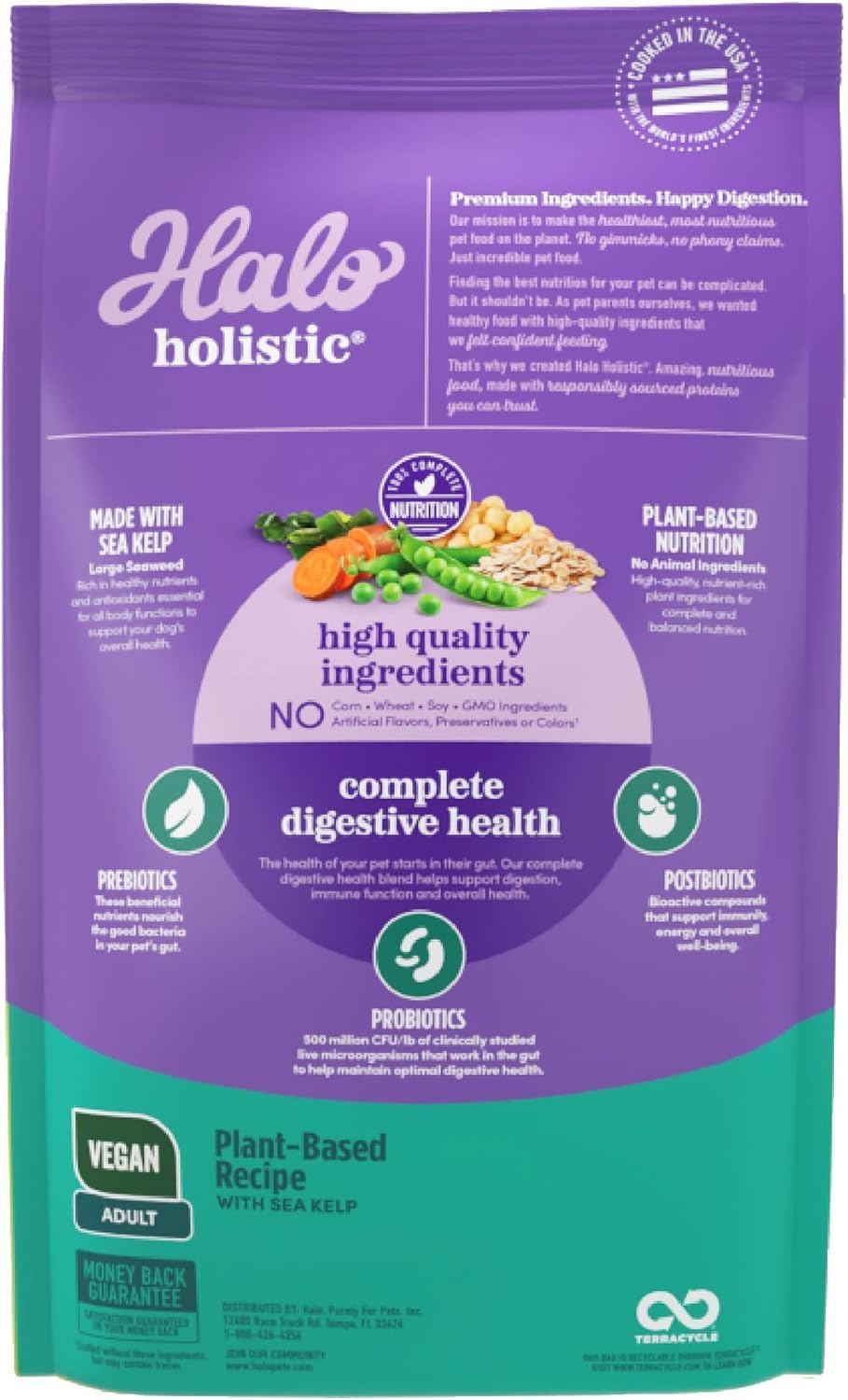 Halo Holistic Vegan Dog Food, Plant-Based Recipe with Kelp, Dry Dog Food, Complete Digestive Health, Kibble for Adult Dogs, 3.5 lb Bag