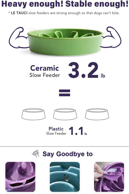 LE TAUCI Slow Feeder Dog Bowls Ceramic, 1.5 Cups Dog Food Bowl, Puppy Slow Feeder Dish for Fast Eaters, Clover Green