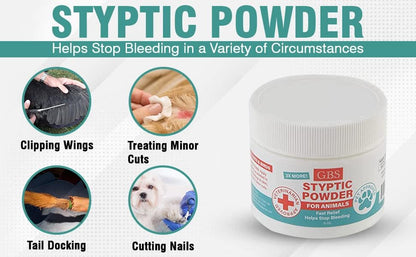 5 oz Styptic Powder for Dogs, Cats & Birds Stops Bleeding– Quick Blood Clotting for Nail Clipping, Minor Cuts, Tail Docking & Wing Clipping – Pet First Aid Hemostatic Powder with Sealed Top & Scoop