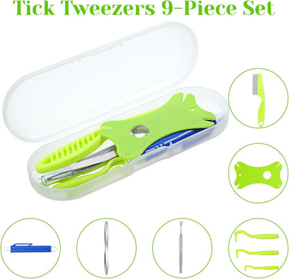 Tick Removal Tool For Dogs 8 In 1 With Storage Box Flea Comb Kit With Tweezers Stainless Steel Tick Tweezers Dog Grooming Combs Cat Comb For Removing Tangles And Knots For Dogs Cats Tick Flea Comb