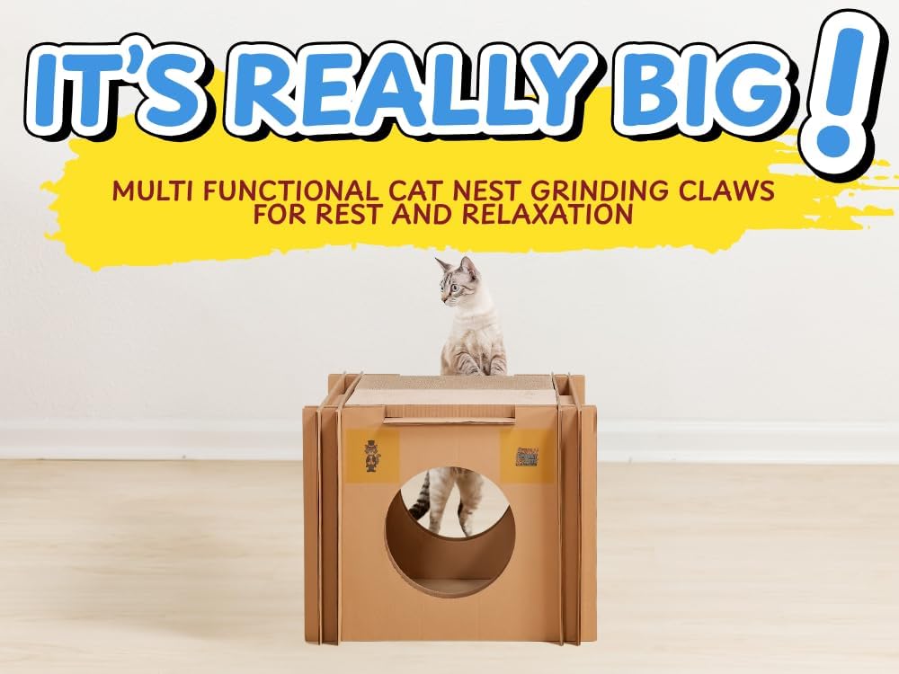 Mister’s Favorite Cat Scratcher & Hideaway House – XL Cardboard Jungle Gym & Cat houses for Large Cats & Chonky Cats – Indoor Kitty Playhouse, Cat Condo, Pet Bed, Cat Furniture, Scratch Pad & Cat Cave
