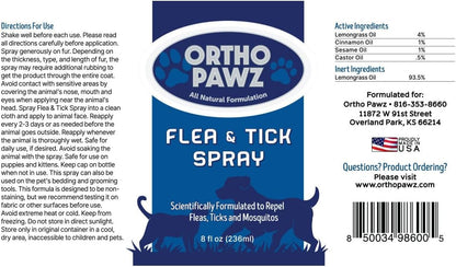 Flea & Tick Spray 8oz – All-Natural Citrus Oil Formula – Safe for Dogs, Cats, Puppies & Kittens – Protects Against Fleas, Ticks, Mosquitoes & Mites – Made in USA