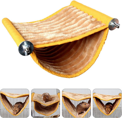 Hamster Hammock Bed and Chinchilla Hanging Swing Nest, Warm Removable Pet Cage Hammock, Yellow Small Size for Small Animals and Hamsters
