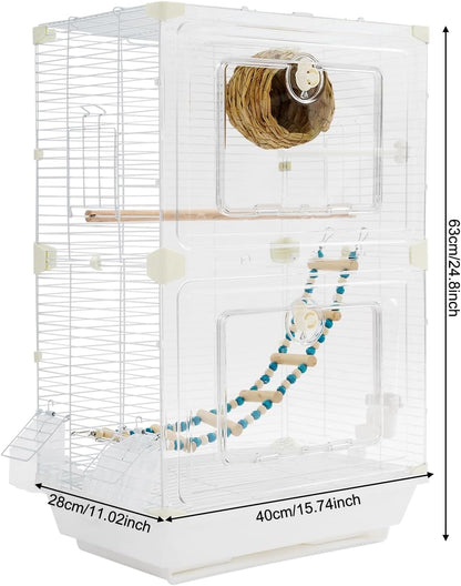 2 Tiers Bird Cage, Flight Cage, Bird Cages with Ladder, Food Bowls Bath, for Medium & Small Birds (B)