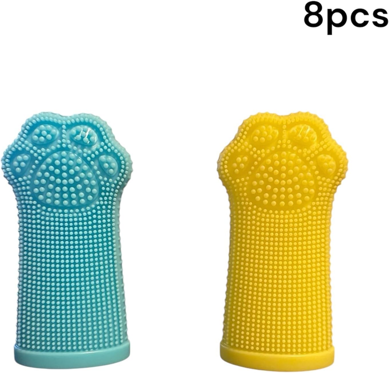 Dog Toothbrush PAW, 360 Tooth Brushing Kit, Cat Toothbrush, Dog Teeth Cleaning, Finger Tooth brush, Dental Care, Small & Large Pets, Toothpaste Not Included (Blue Yellow, 8 Count (pack of 8))