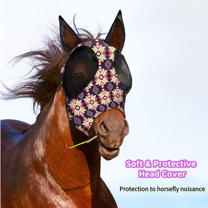 Stylish Horse Fly Mask with Ears – Soft, Breathable Mesh, UV Protection, Fun Floral Print for Year-Round Comfort and Protection.