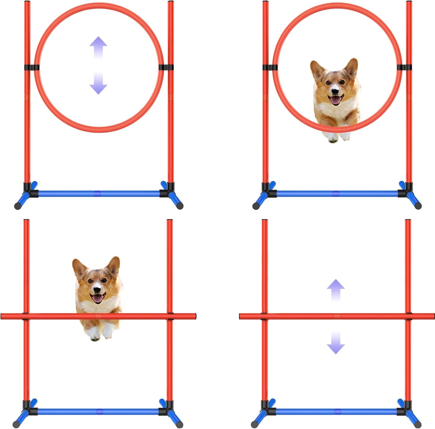 4-Set Dog Agility Training Equipment Course Backyard Set for Dogs, Dog Indoor Outdoor Backyard Agility Jumps Exercise Equipment