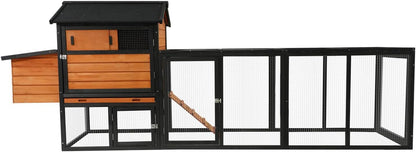 113" Brown+Black Wooden Chicken Coop Wood Brown+Black Fade-Resistant Roof for Backyard Durable Outdoor Poultry Cage