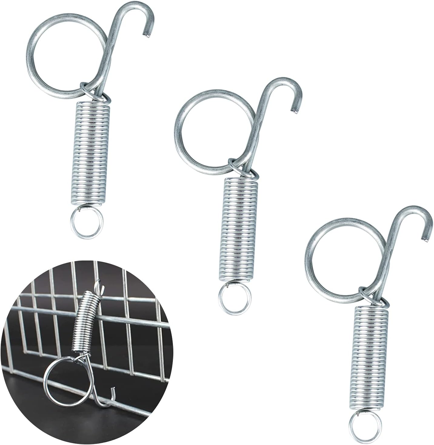 4pcs 75mm Metal Finger Spring Latch Hook, One-Handed Cage Door Spring Hooks, Large Cages Lock for Fixing Pet Cage Door,Bunnies, Rodents, Hamsters, Squirrels, Birds Cages Hook