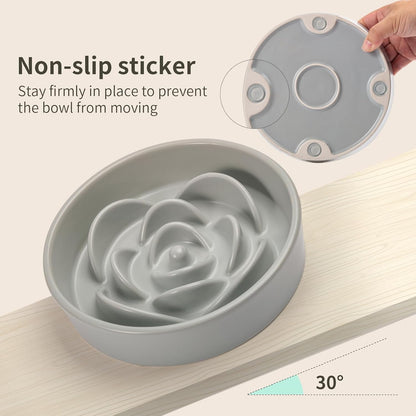 8.26 in Grey Dog Bowl Slow Feeder Ceramic for Medium and Large Breed,Pet Feeding Dog Food Water Dish Heavy Weighted,Puppy Bowl for Fast Eaters,Puzzle Slow Eating Dish Modern Maze