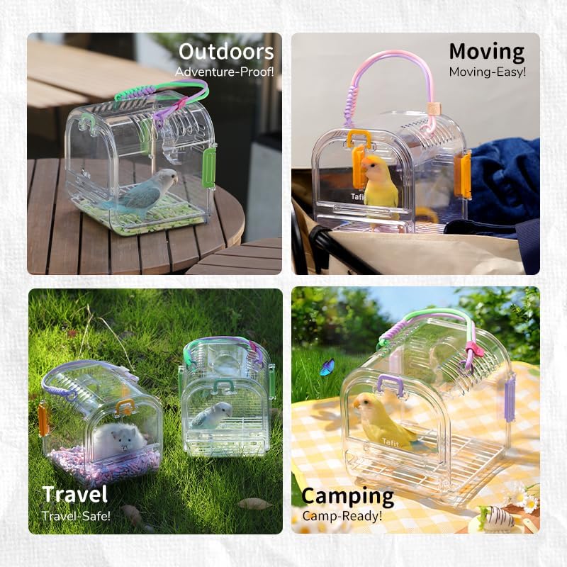Bird Travel Carrier Cage with Metal Perch, Bottom Mesh, Food Bowl Tray, Cage Cover & Breathable Clear Ventilation for S/M Birds, Conures, Parakeets, Budgies, Canaries, Lovebirds - Purple