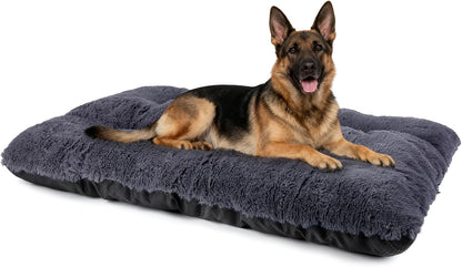 JOEJOY Large Dog Bed Crate Pad, Deluxe Plush Washable Dog Beds Fulffy Soft Kennel Pad Anti-Slip Pet Sleeping Mat for Extra Large Medium Small Dogs, 47" x 29", Grey