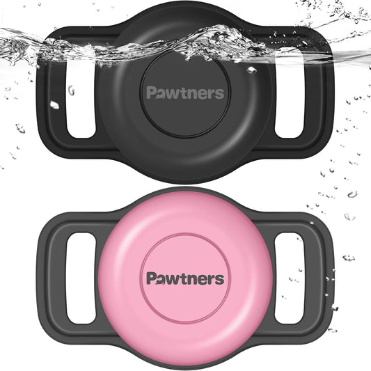 Waterproof Airtag Dog Collar Holder: 2 Pack Soft Silicone Air Tag Holder for Pet Dogs Cats Collar, IPX8 Waterproof AirTag Dog Tracker Protective Cover, Collar Holder Compatible with Apple Airtag